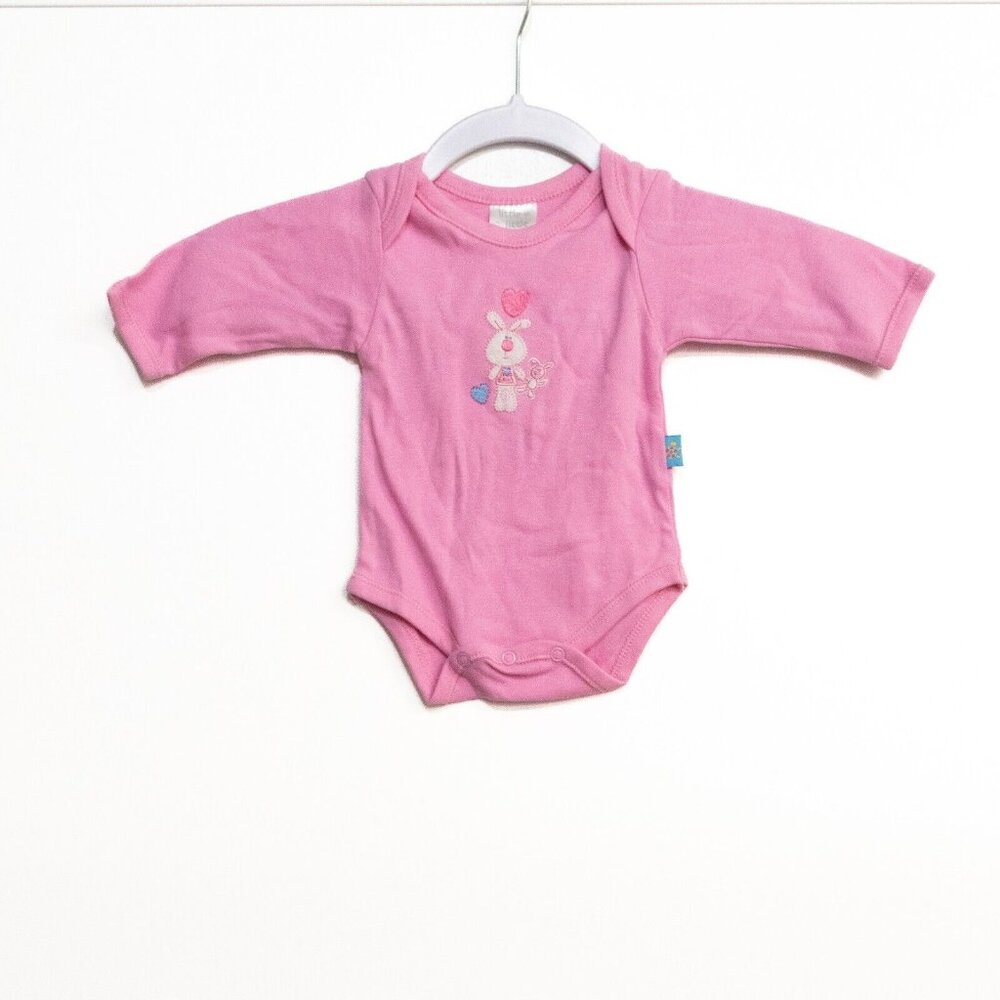 Little By Little Toddler Girls Pink Cotton Rabbit Cartoon Embroidery Bodysuit 3M